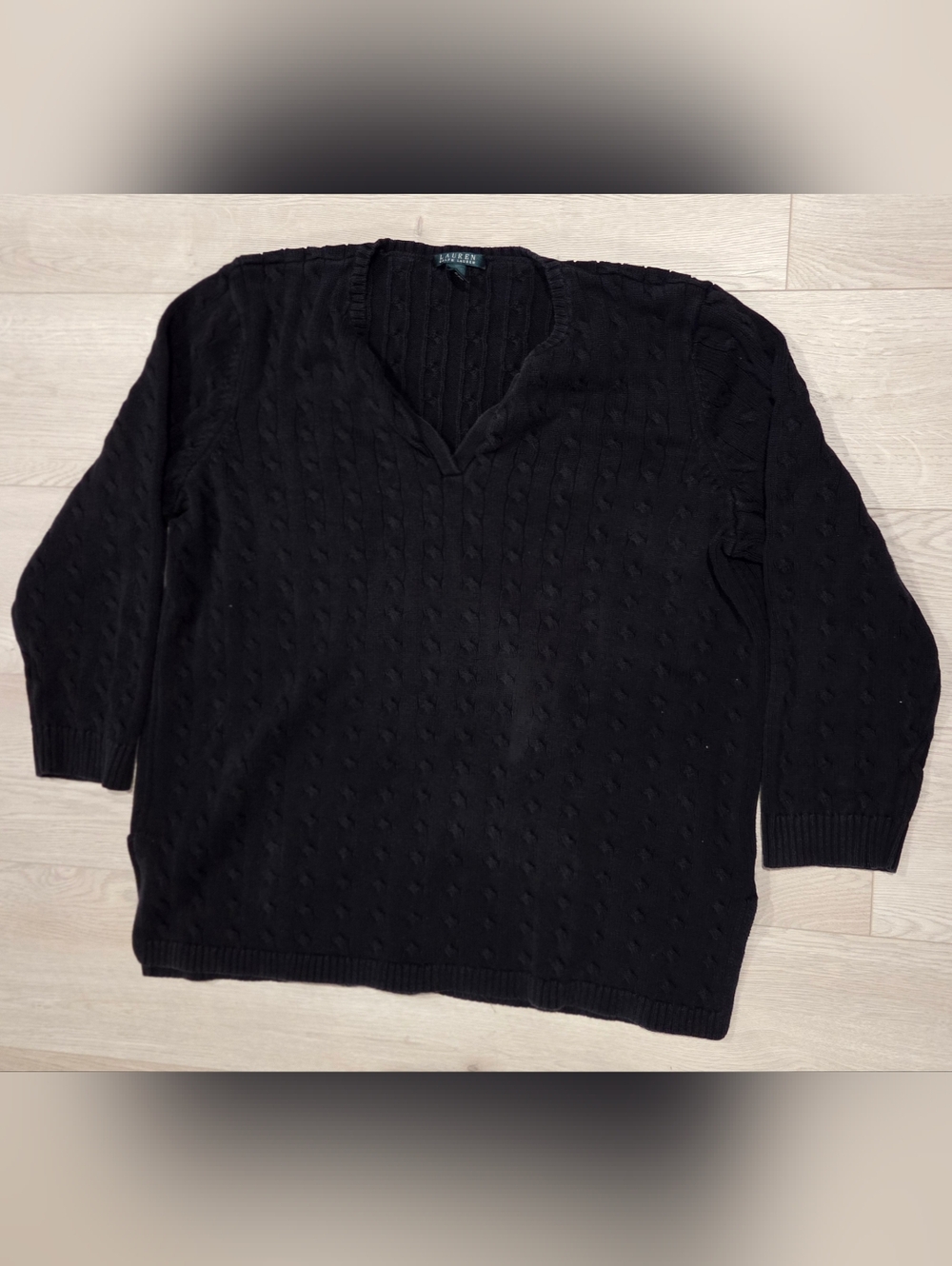 Ralph Lauren Black V-Neck Cable Knit Women's Sweater